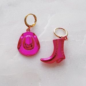 cowboy hat cowboy boot howdy yeehaw pink earrings